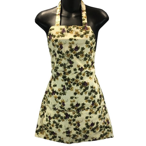 Grapevine Grapes Pattern Autumn Fall Motif Apron with Pockets - Picture 1 of 8